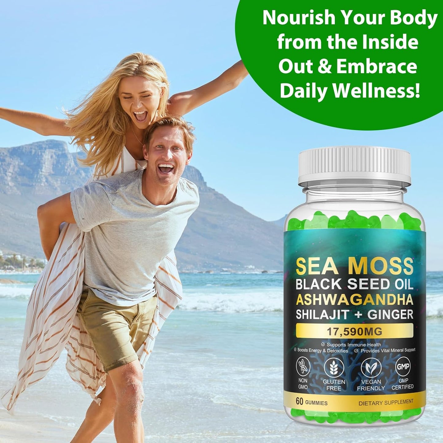 Sea Moss Gummies, Sea Moss, Bladderwrack, Ashwagandha, Burdock Root, Energy, Immune Support, 60 Vegan Gummies - görsel 7