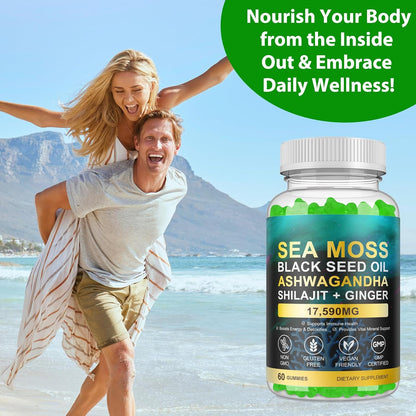 Sea Moss Gummies, Sea Moss, Bladderwrack, Ashwagandha, Burdock Root, Energy, Immune Support, 60 Vegan Gummies