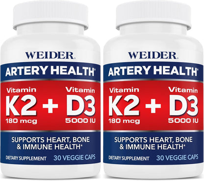 Weider Artery Health: Vitamin K2, D3 & Ginger Supplement - 30 Veggie Capsules
