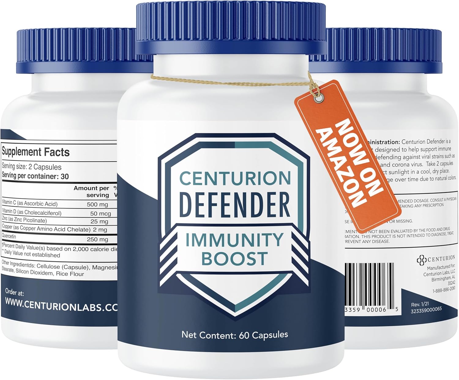 Centurion Labs Defender Immunity Boost: 5-in-1 Comprehensive Blend of Quercetin, Zinc, Vitamin D, Vitamin C and Copper, 60 Capsules - görsel 1