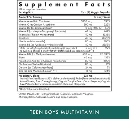 Michael's Health Naturopathic Programmes Teen Boys Daily Multivitamin - 60 Vegetarian Capsules - Kosher