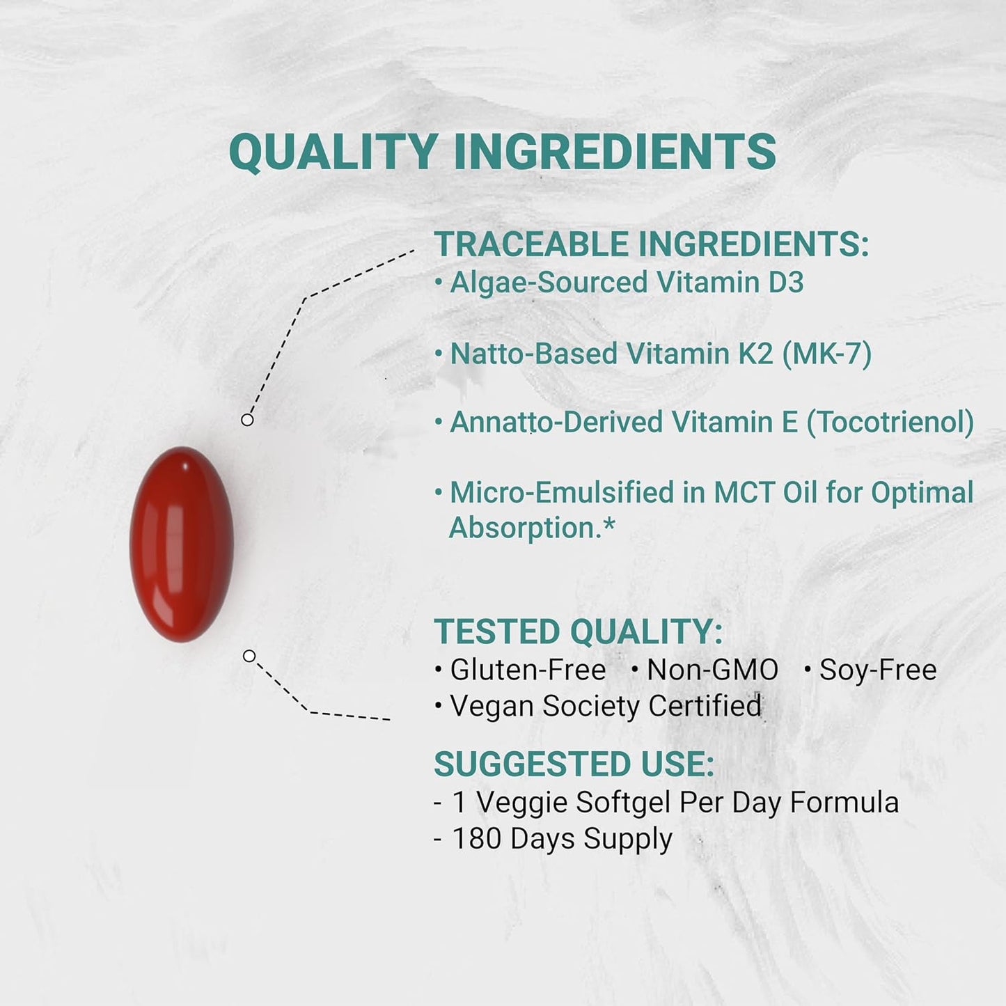 Naturalis Vegan Vitamin ADK with 50mg Tocotrienol and CoQ-10 | Nano-Emulsified in EVOO | 180 Veggie Soft gel capsules - görsel 3