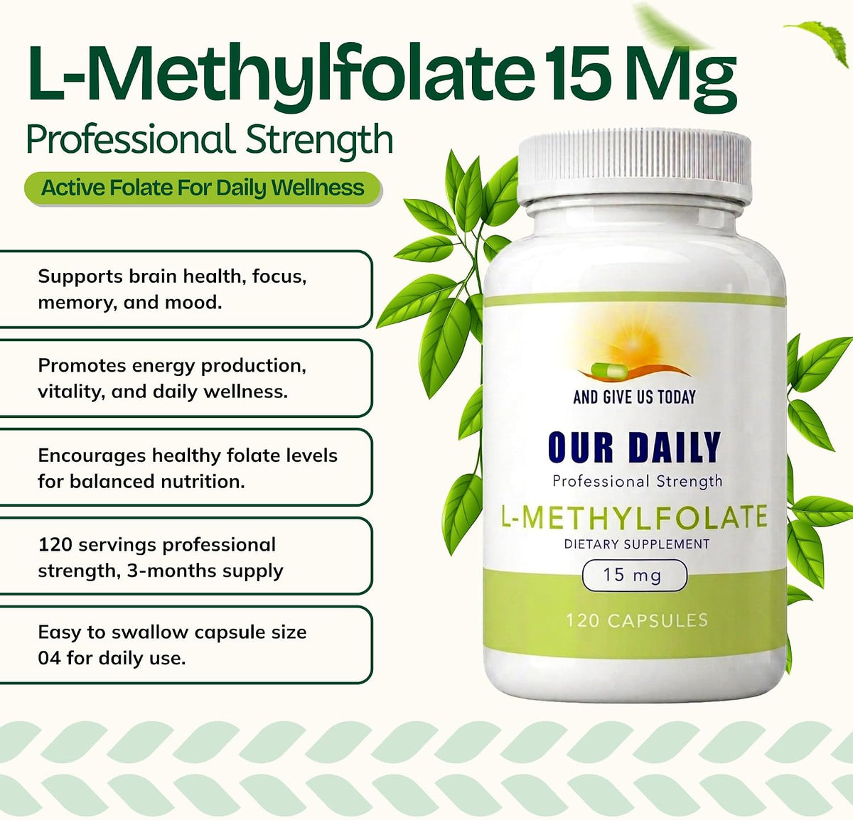 L-Methylfolate 15mg – Active 5-MTHF Methylated Folate Supplement for Brain Health, Focus and Mood Support - görsel 2
