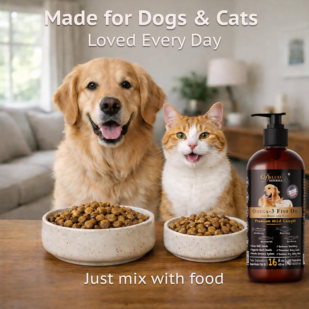 Deluxe Naturals Rich Omega-3 Fish Oil for Dogs & Cats - Wild-Caught EPA DHA Supplement, 473 ml - görsel 8