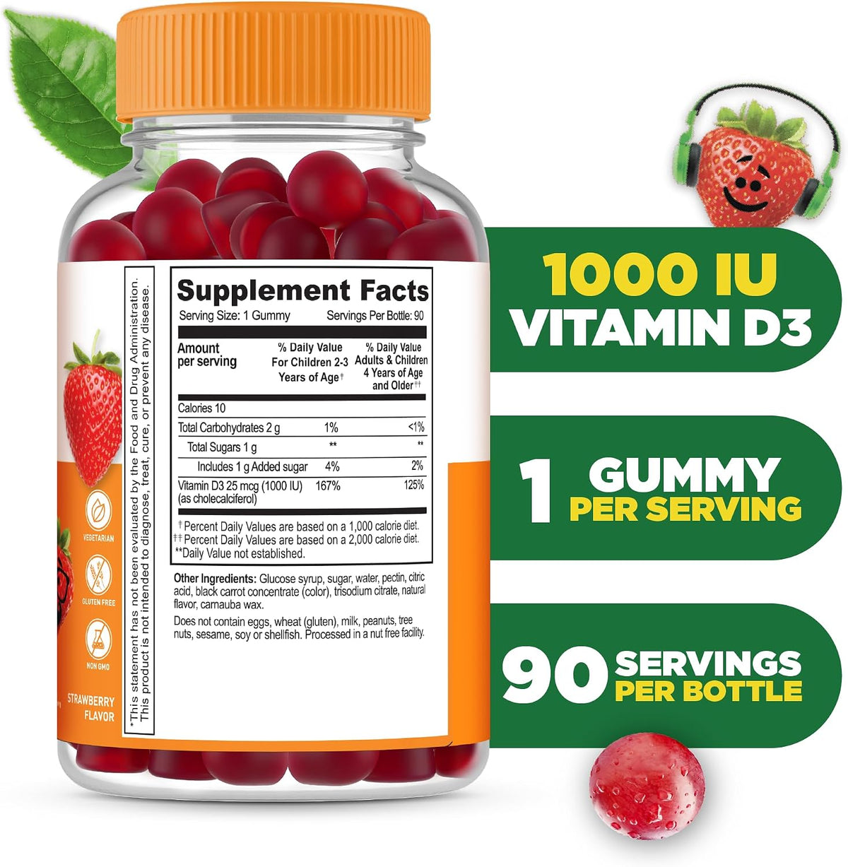 Lifeable Children's Vitamin D Gummies - Vitamin D3 1000 IU for Bone Health and Immune Support - 90 Gummies - görsel 2