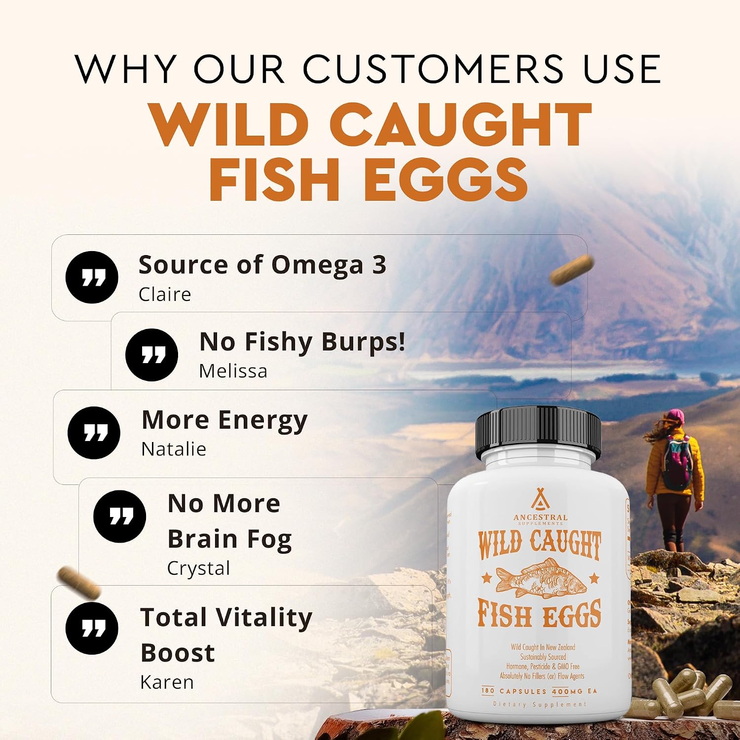 Ancestral Supplements Wild Caught Fish Eggs, 2400mg, 180 Capsules - görsel 6