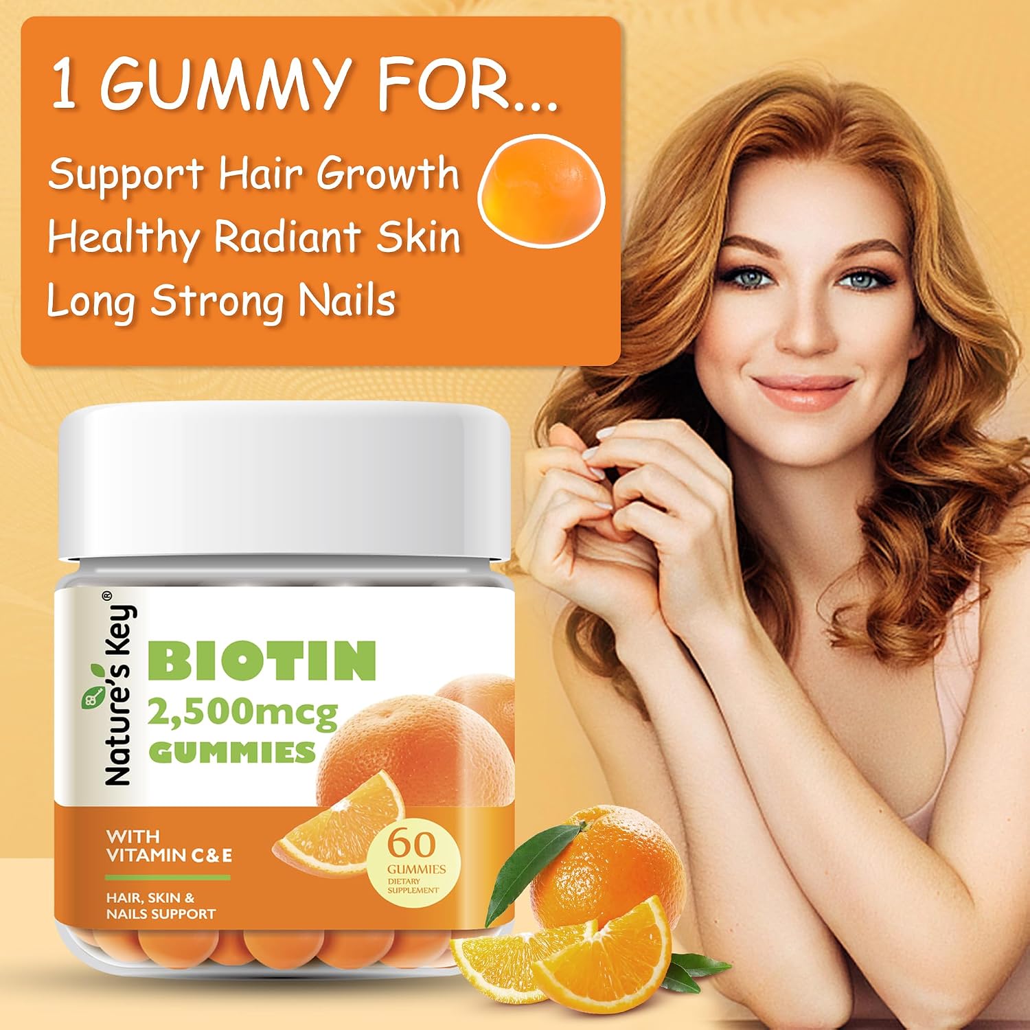 Nature's Key Biotin Gummies with Vitamin C & E – 60 Gummies - görsel 5