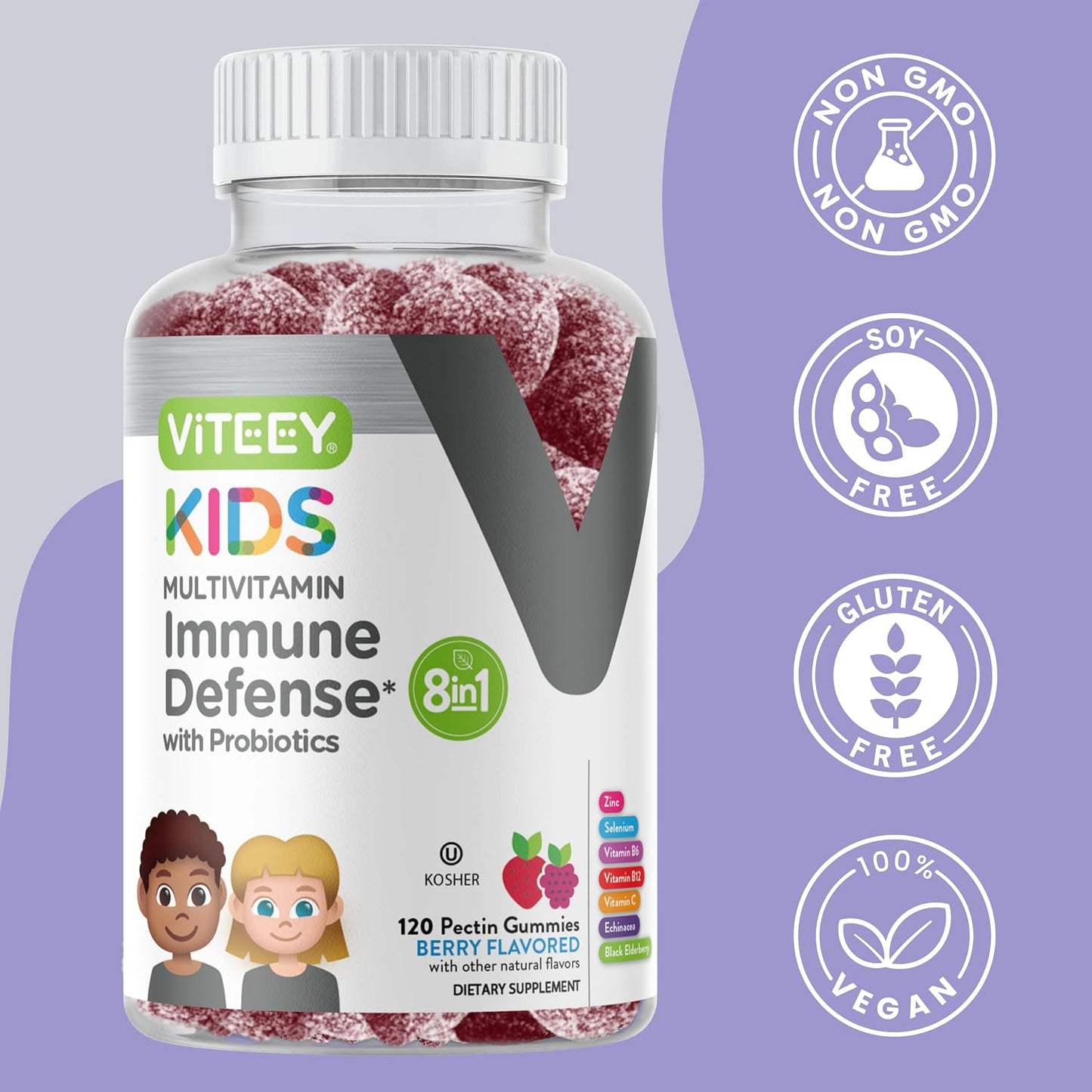 Viteey Kids Multivitamin Gummies with Probiotics - Immune Health Support - 120 Gummies - görsel 6
