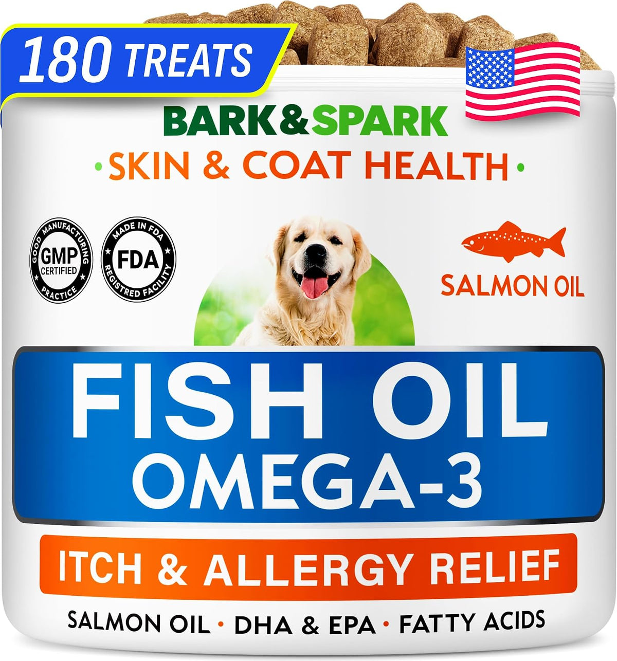 BARK&SPARK Omega-3 for Dogs – 180 Fish Oil Chews for Skin & Coat, Joint Health - görsel 1