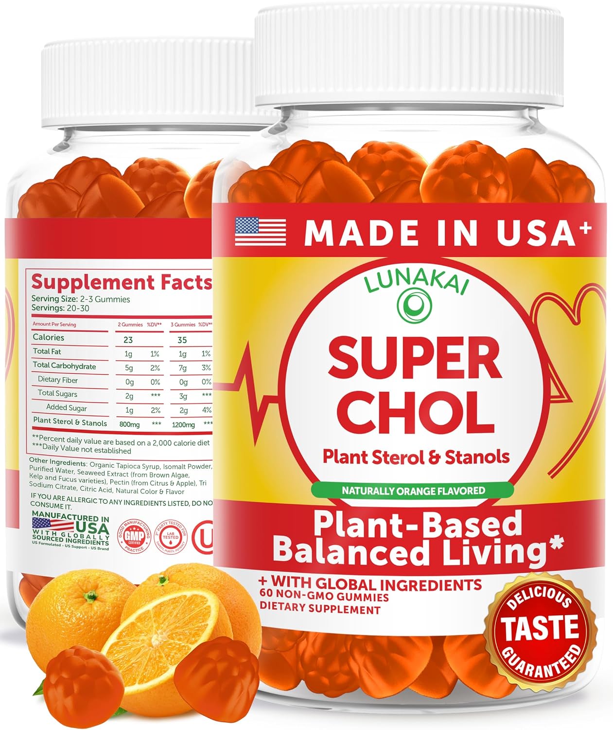 Lunakai Super Chol Gummies – 1200mg Plant Sterols & Stanols for Cholesterol Support, Orange Flavour, 60 Count - görsel 1