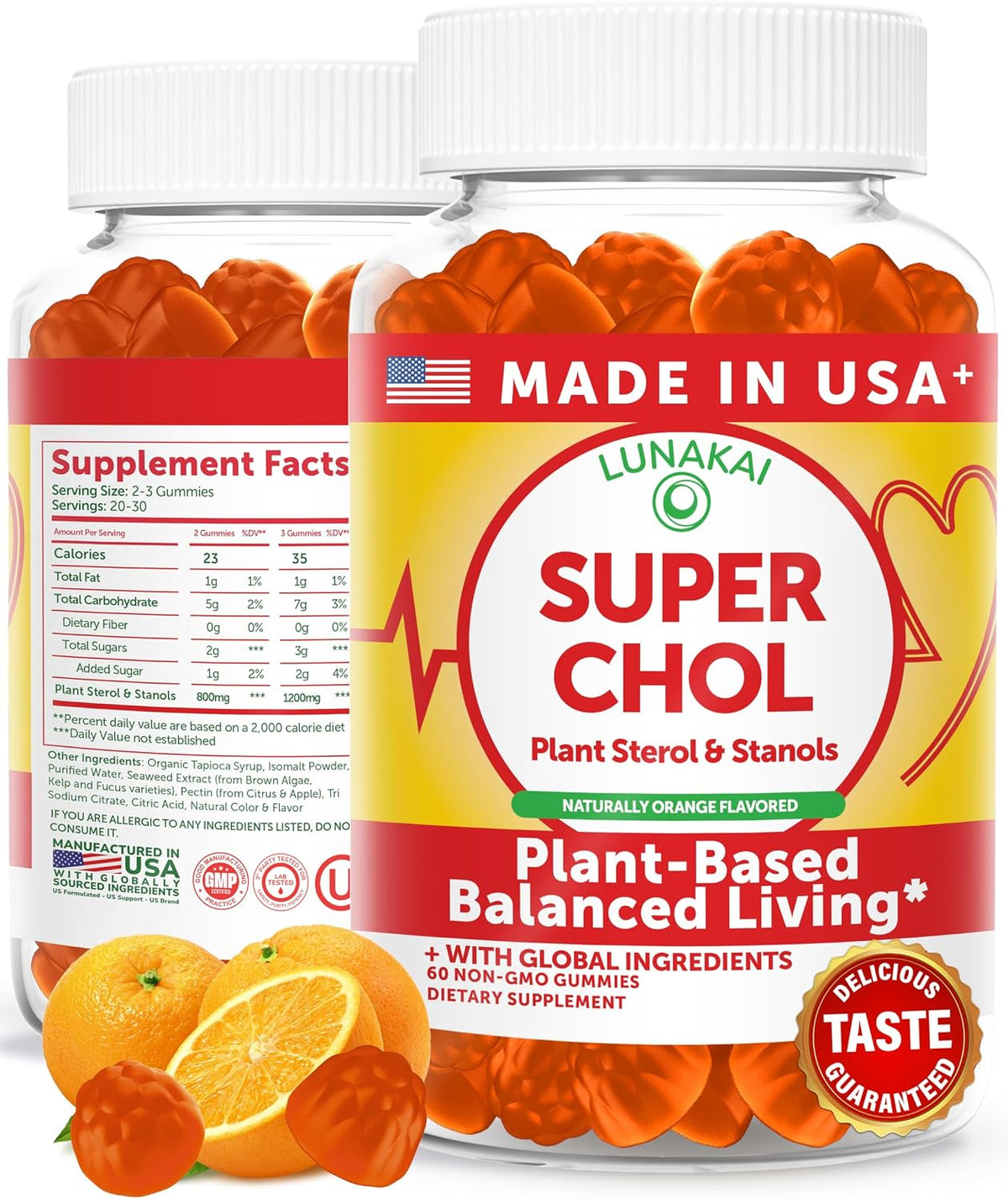 Lunakai Super Chol Gummies – 1200mg Plant Sterols & Stanols for Cholesterol Support, Orange Flavour, 60 Count - görsel 1