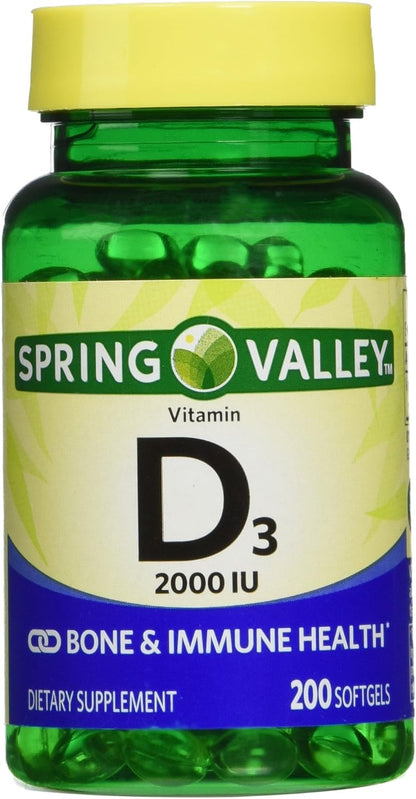 Spring Valley Vitamin D3 2000 IU Softgel Capsules, Twin Pack (400 Capsules Total)