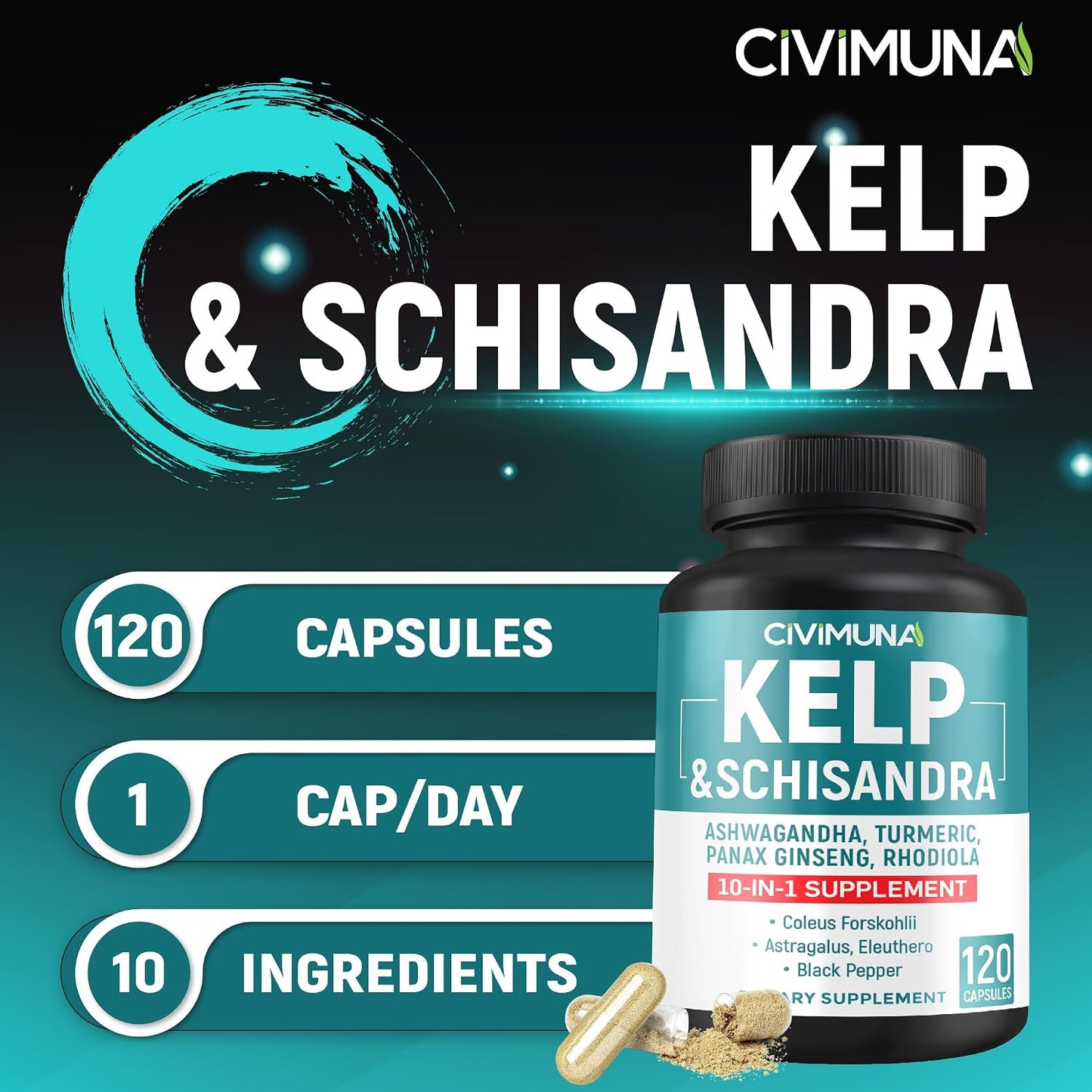 Kelp Extract Capsules with Schisandra, Ashwagandha, Turmeric & More - 120 Capsules - görsel 2