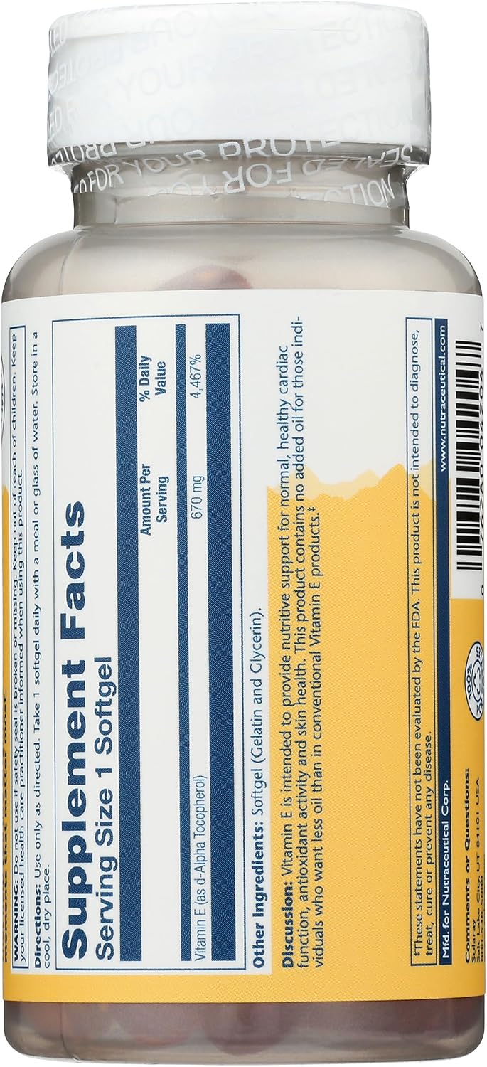 SOLARAY Vitamin E 1000 IU Softgel Capsules – d-Alpha Tocopherol Antioxidant Support - görsel 4