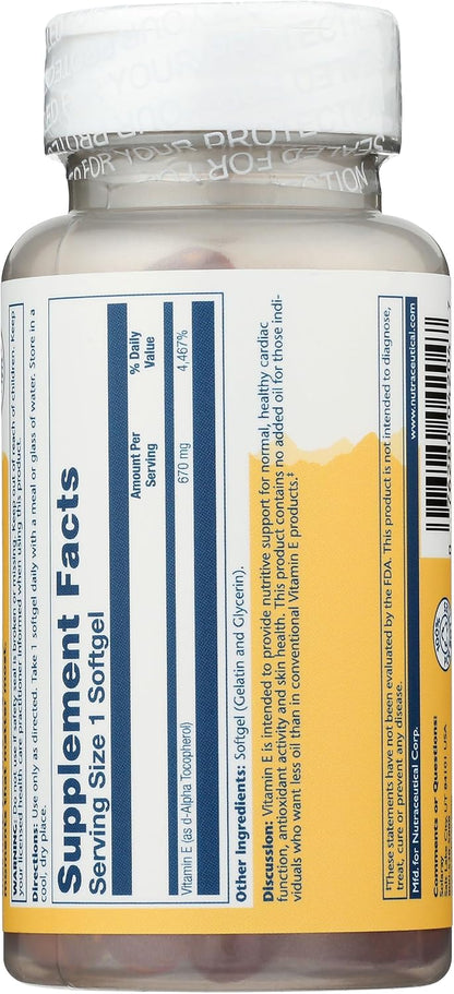 SOLARAY Vitamin E 1000 IU Softgel Capsules – d-Alpha Tocopherol Antioxidant Support