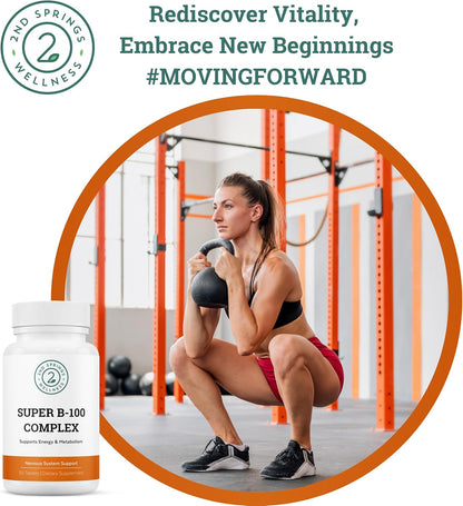2nd Springs Super B-100 Complex - High Potency B Vitamin with B-6, B-12, Folate, Niacin, Biotin, Choline, Inositol and PABA for Energy and Metabolism support