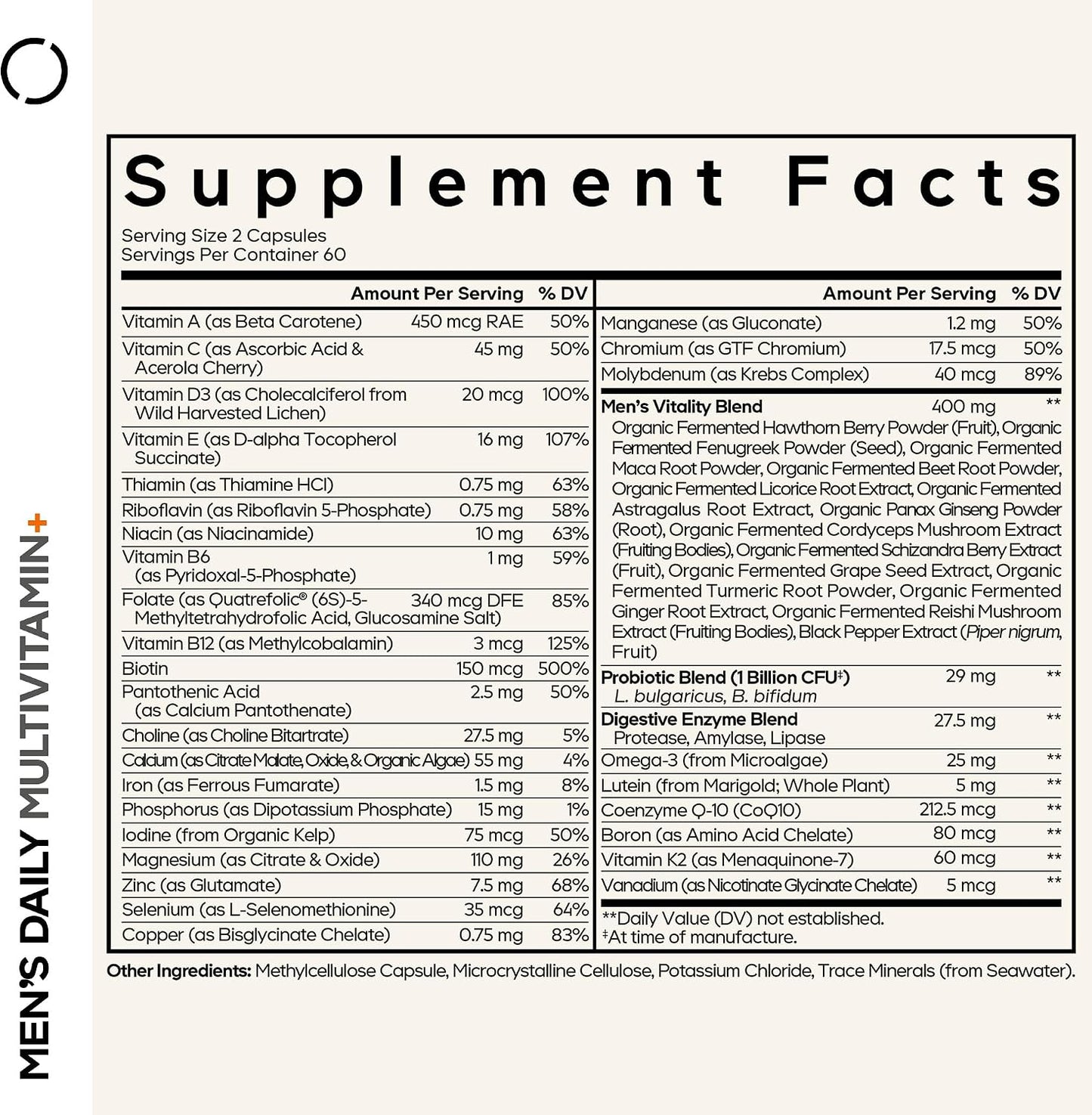 Codeage Men's Daily Multivitamin – 25+ Essential Vitamins & Minerals, Organic Whole Foods, Probiotics, Omega-3, Zinc, Vitamins A, B, C, D, E & K – 120 Capsules - görsel 2