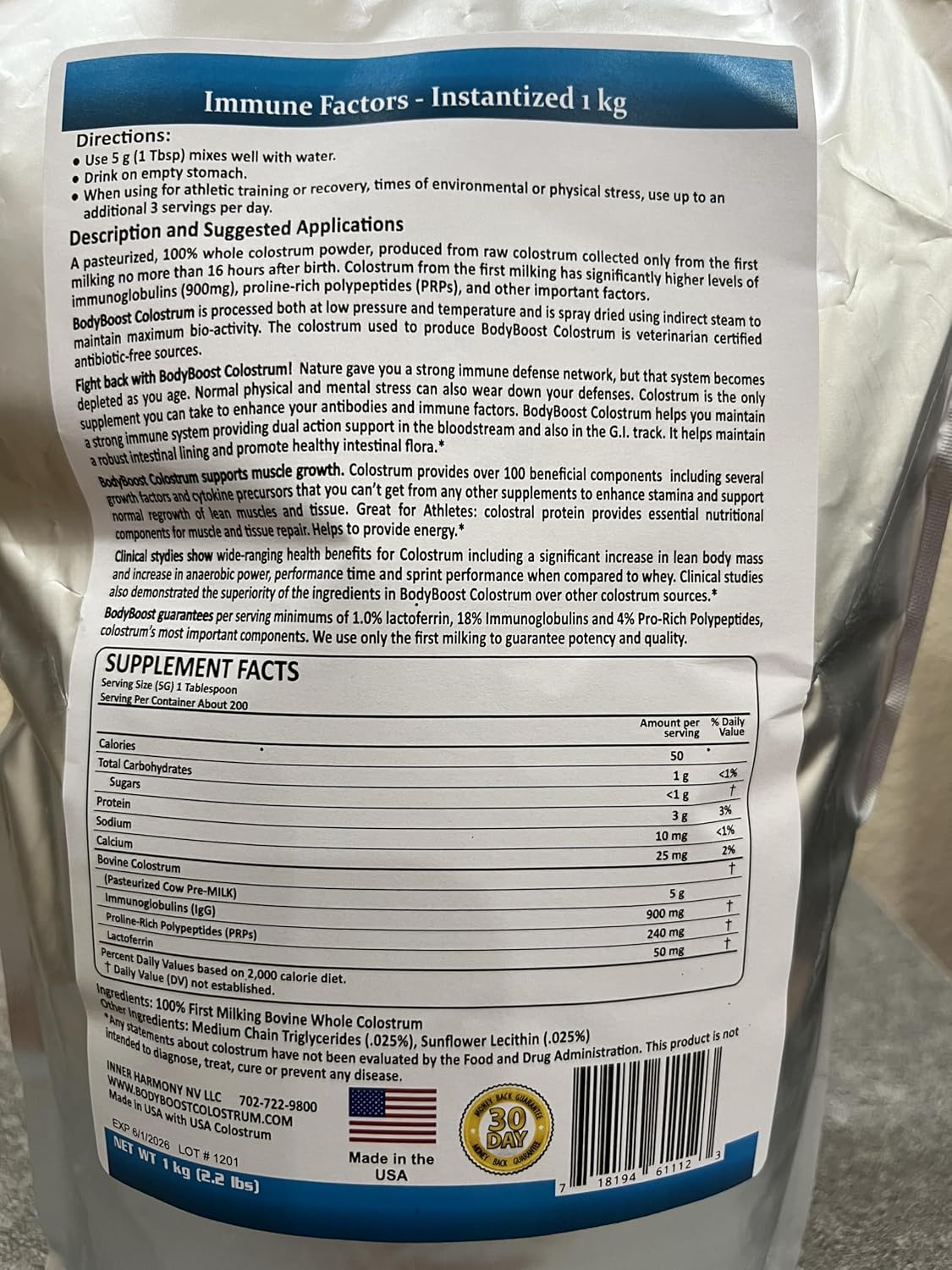 BodyBoost Colostrum Instantised – 99.5% Bovine Colostrum Powder (1 kg) - görsel 2