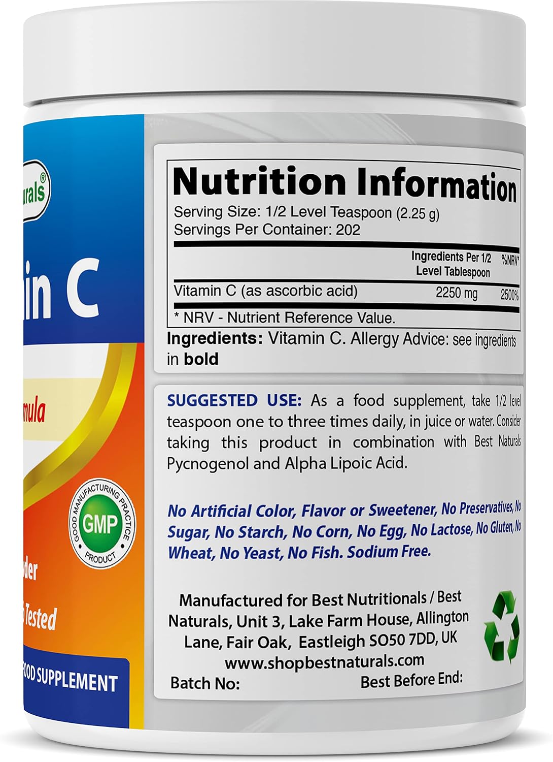 Best Naturals 100% Pure Vitamin C Powder - Ascorbic Acid, 454 g (1 lb) - görsel 2