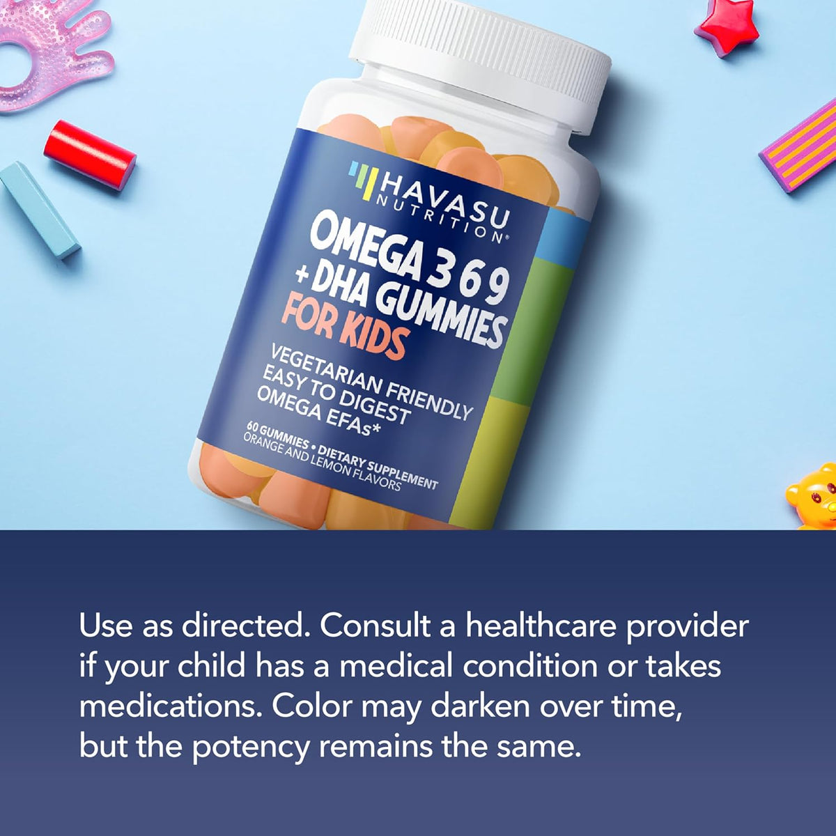 Havasu Nutrition Omega Gummies for Kids - Plant-Based Omega-3-6-9 + DHA, Lemon & Orange, 60 gummies - görsel 5