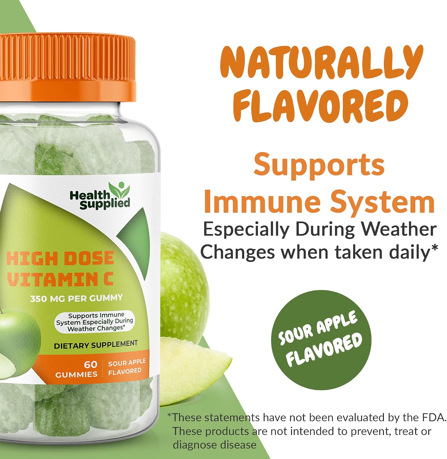 Health Supplied Sour Apple Vitamin C Gummies – 1050 mg per Serving, 2-Pack - görsel 2