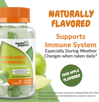 Health Supplied Sour Apple Vitamin C Gummies – 1050 mg per Serving, 2-Pack