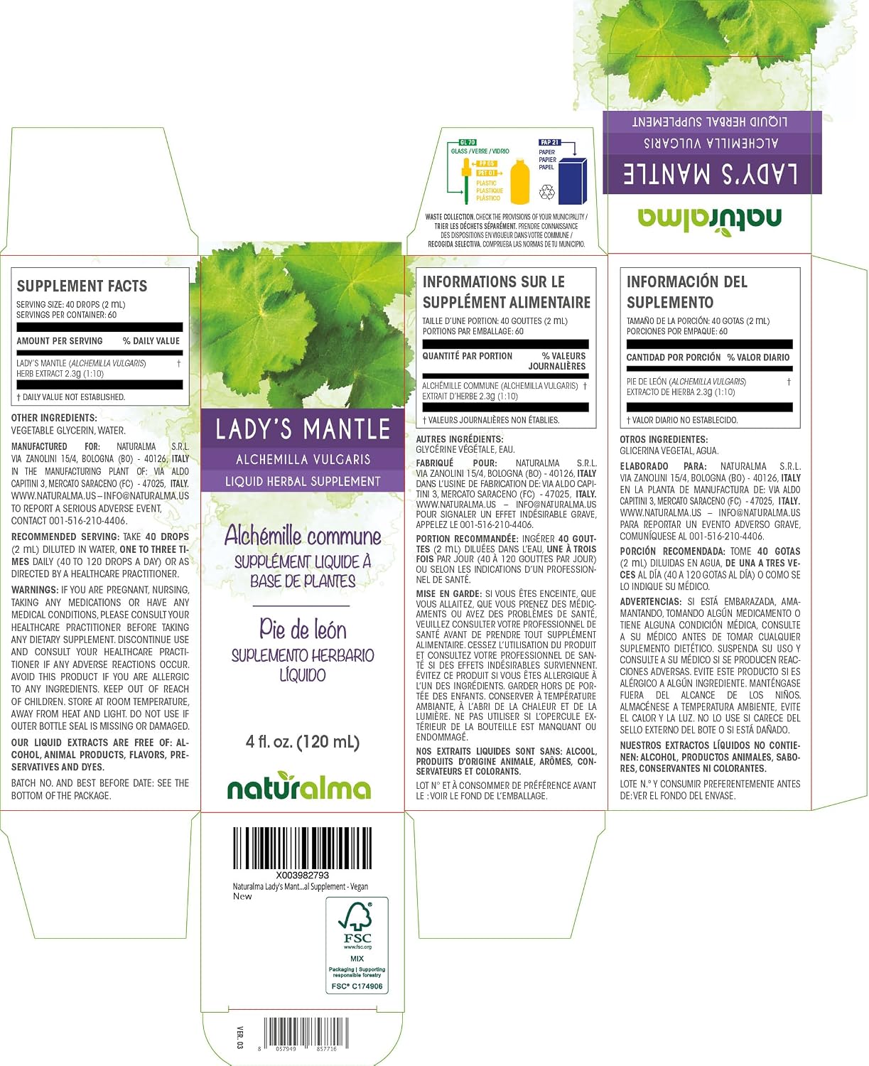 Naturalma Lady's Mantle (Alchemilla vulgaris) Alcohol-Free Tincture - 120 ml Liquid Extract - Herbal Supplement - Vegan - görsel 2
