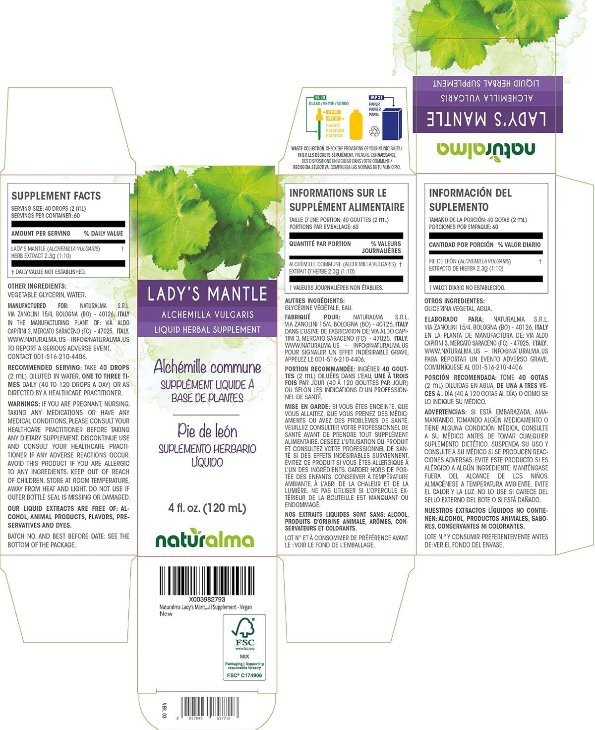Naturalma Lady's Mantle (Alchemilla vulgaris) Alcohol-Free Tincture - 120 ml Liquid Extract - Herbal Supplement - Vegan - görsel 2