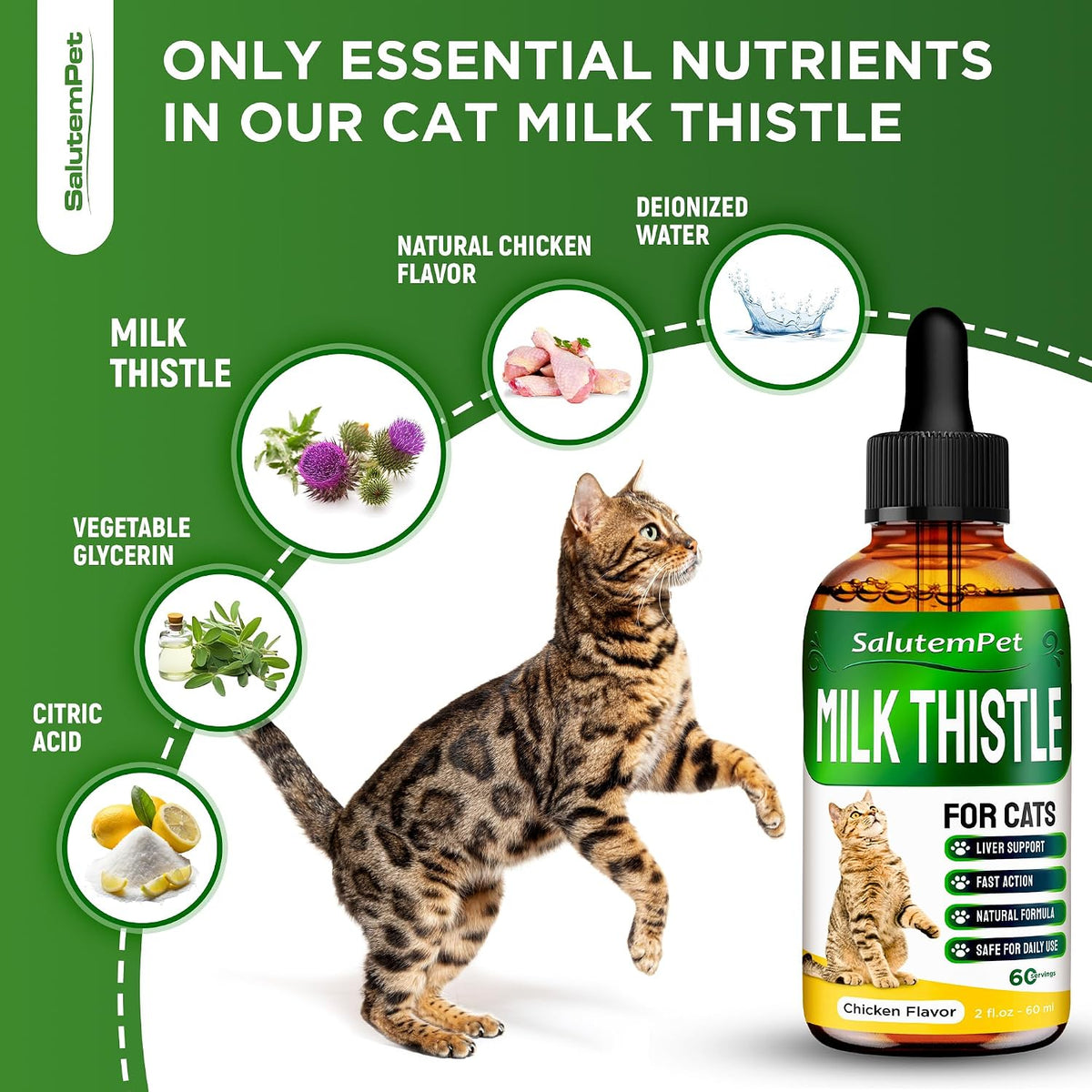 SalutemPet Cat Kidney Support - Milk Thistle Herbal Supplement for Cats, Chicken Flavour, 60 ml - görsel 3
