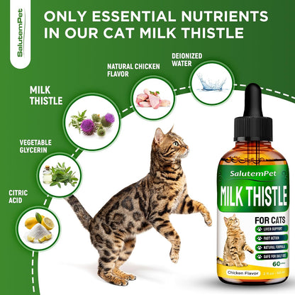 SalutemPet Cat Kidney Support - Milk Thistle Herbal Supplement for Cats, Chicken Flavour, 60 ml