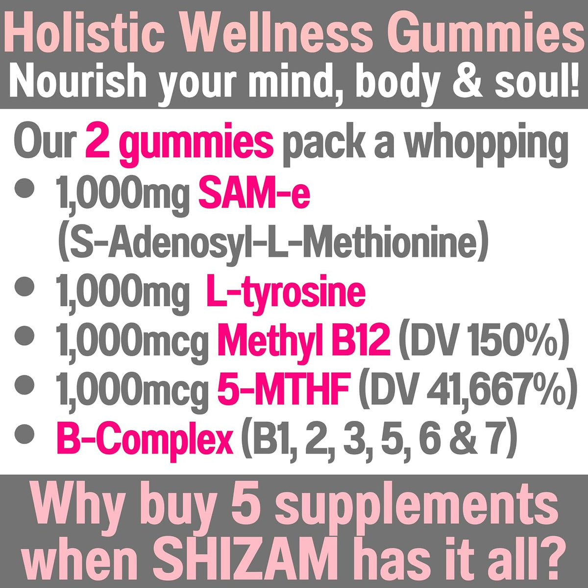 SHIZAM SAM-e & L-Tyrosine Gummies with Methylated B-Complex - görsel 2