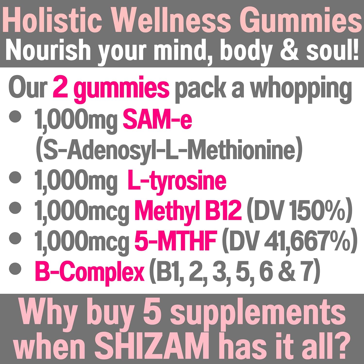 SHIZAM SAM-e & L-Tyrosine Gummies with Methylated B-Complex - görsel 2