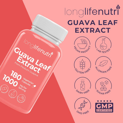 Guava Leaf Extract 1000mg – Organic Supplement, 180 Vegetarian Capsules