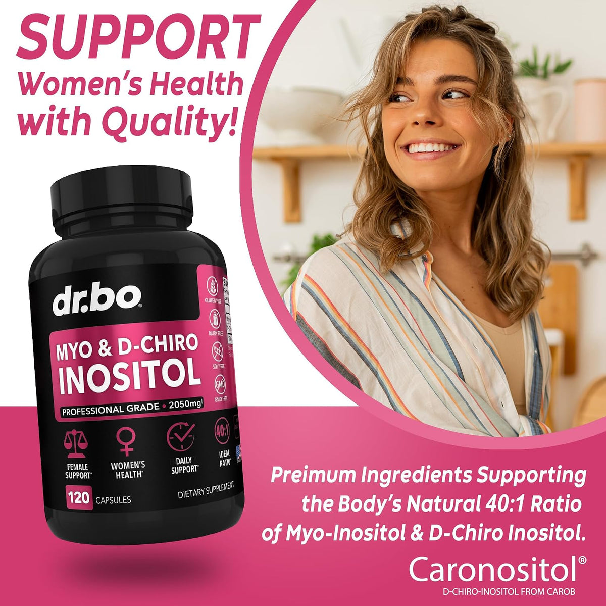 DR. BO Myo-Inositol & D-Chiro Inositol Supplement – 40:1 Ratio, 2050mg, 120 Capsules - görsel 3