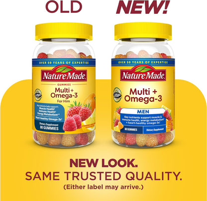 Nature Made Men's Multivitamin Gummies with Omega-3 – 80 Gummies (40-Day Supply)