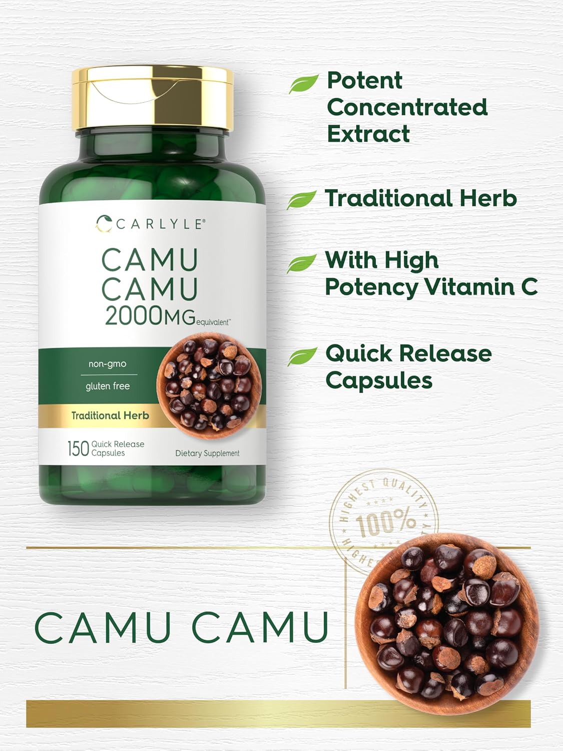 Carlyle Camu Camu with Vitamin C - 150 Capsules - Non-GMO & Gluten-free - görsel 4