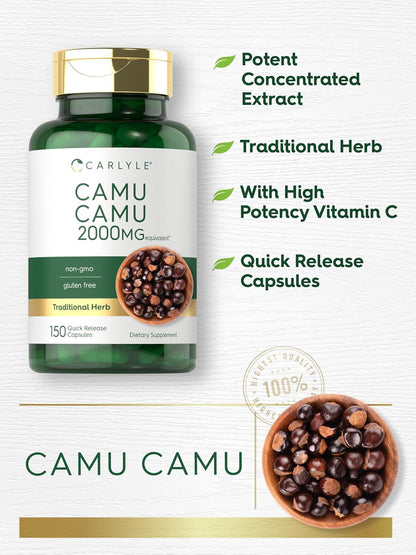 Carlyle Camu Camu with Vitamin C - 150 Capsules - Non-GMO & Gluten-free