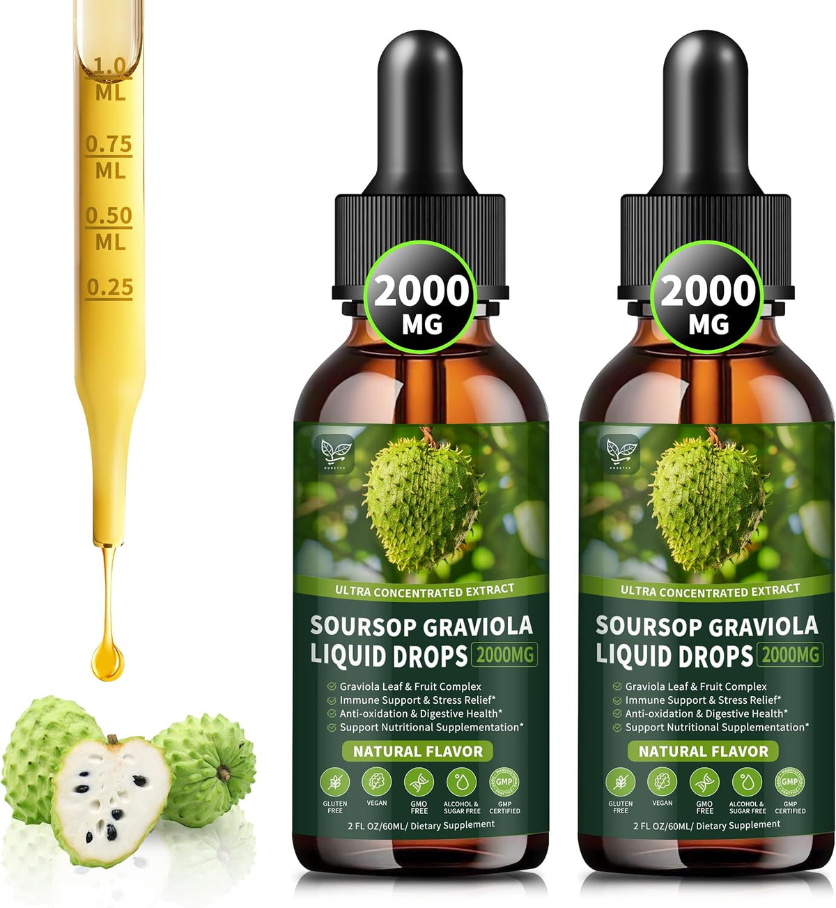 Soursop Graviola Liquid Drops 2000mg, Organic Soursop Extract - 98% Absorption, Sugar & Gluten-free, Natural Flavour, 60 ml - görsel 9