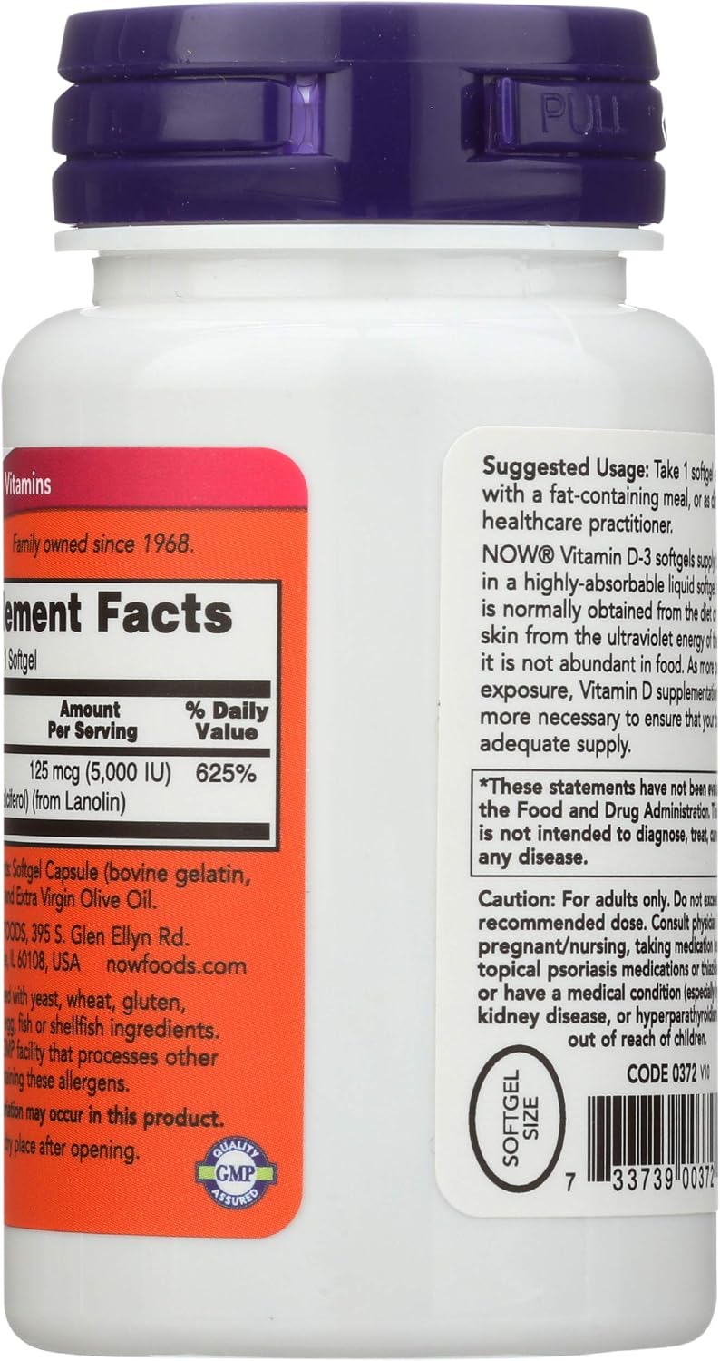 NOW Foods Vitamin D3 5000 IU – 120 Softgels (2 Pack) - görsel 2