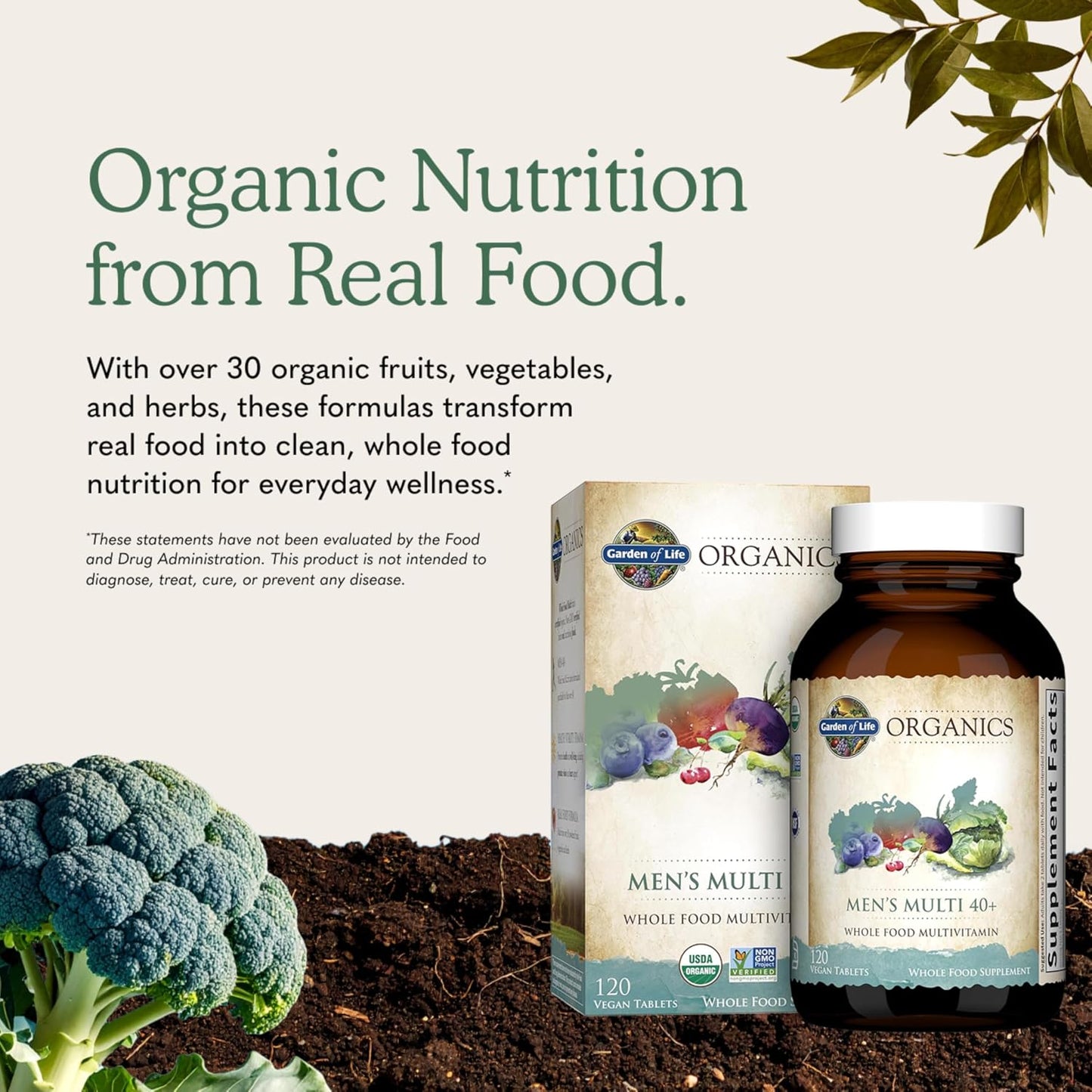 Garden of Life Organics Men's 40+ Whole Food Multivitamin – Organic with Men's Health Support & B12 – 120 Vegan Tablets - görsel 6