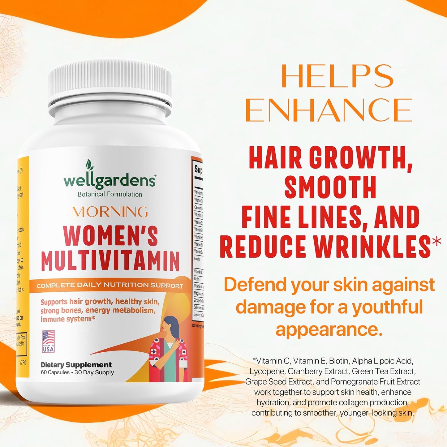 Wellgardens Women's Daily Multivitamin – with Biotin, Cranberry & Red Clover for Hair, Skin, Energy and Immune Support (60 Capsules) - görsel 2