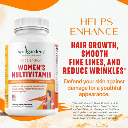 Wellgardens Women's Daily Multivitamin – with Biotin, Cranberry & Red Clover for Hair, Skin, Energy and Immune Support (60 Capsules)