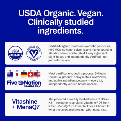 Ora Organic Vitamin D3 5000IU + K2 - Vegan Chewable Tablets (30 Count)