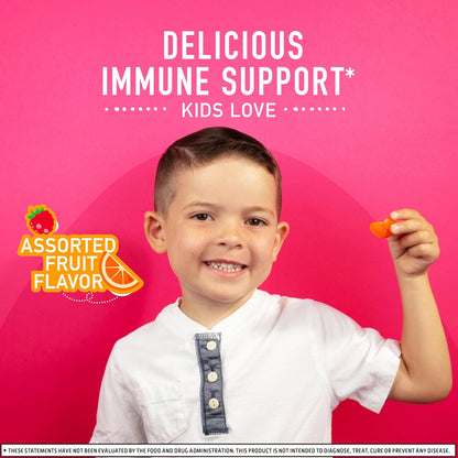 Airborne Kids 500mg Vitamin C Gummies with Zinc and Vitamin E - Immune Support Chewable Gummies - 63 Assorted Fruit Flavours