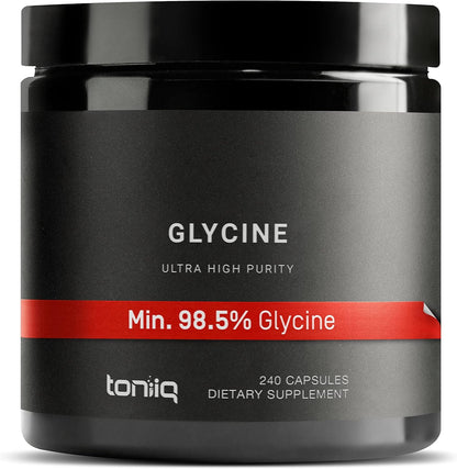 Toniiq 1300mg Glycine Supplements - 4 Month Supply - Min. 98.5%+ Tested Purity - Ultra High Strength - 240 Vegetarian Capsules