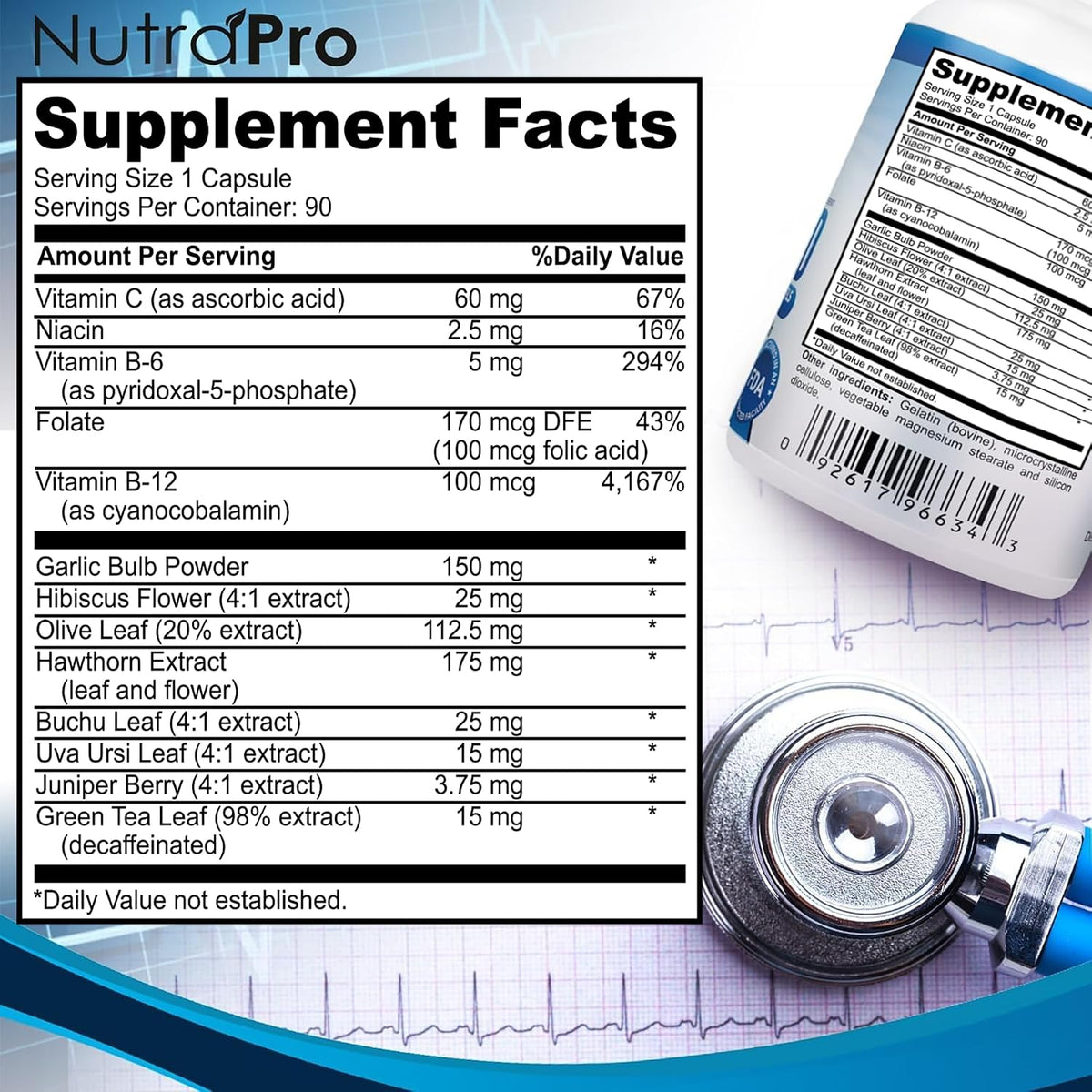 NutraPro Blood Pressure Support Supplement – with Hawthorn, Hibiscus, Olive Leaf – 90 Capsules - görsel 4