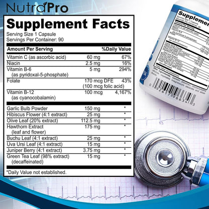 NutraPro Blood Pressure Support Supplement – with Hawthorn, Hibiscus, Olive Leaf – 90 Capsules