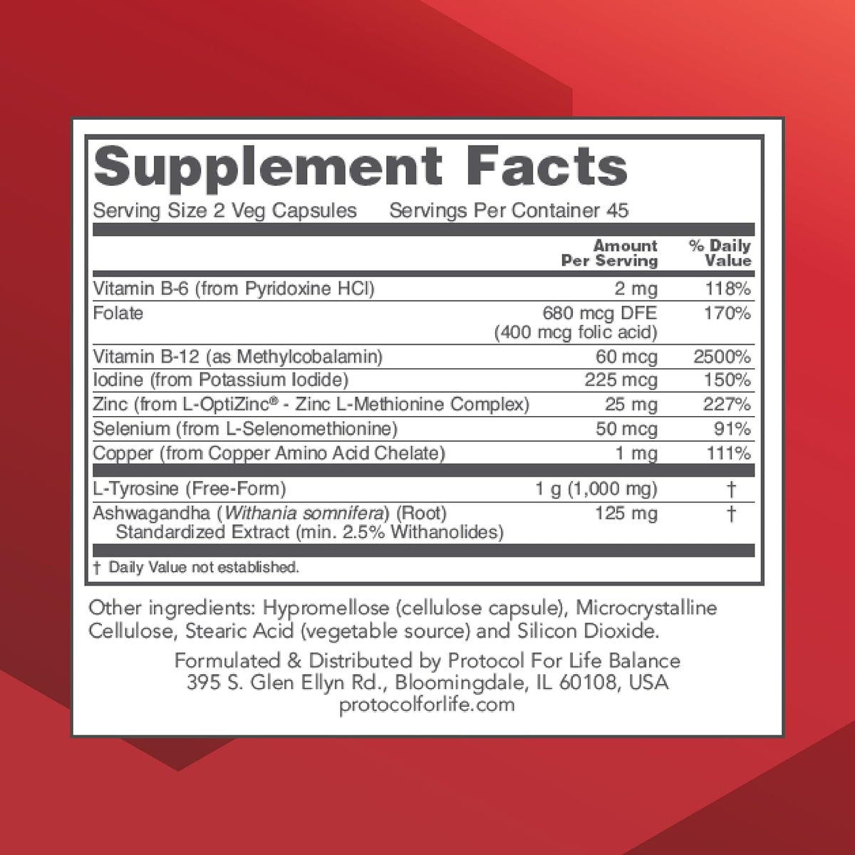 PROTOCOL FOR LIFE BALANCE Ortho Thyroid - Contributes to Normal Thyroid Function - with Ashwagandha, Zinc & Selenium - Non-GMO & Kosher - 90 Vegan Capsules - görsel 2