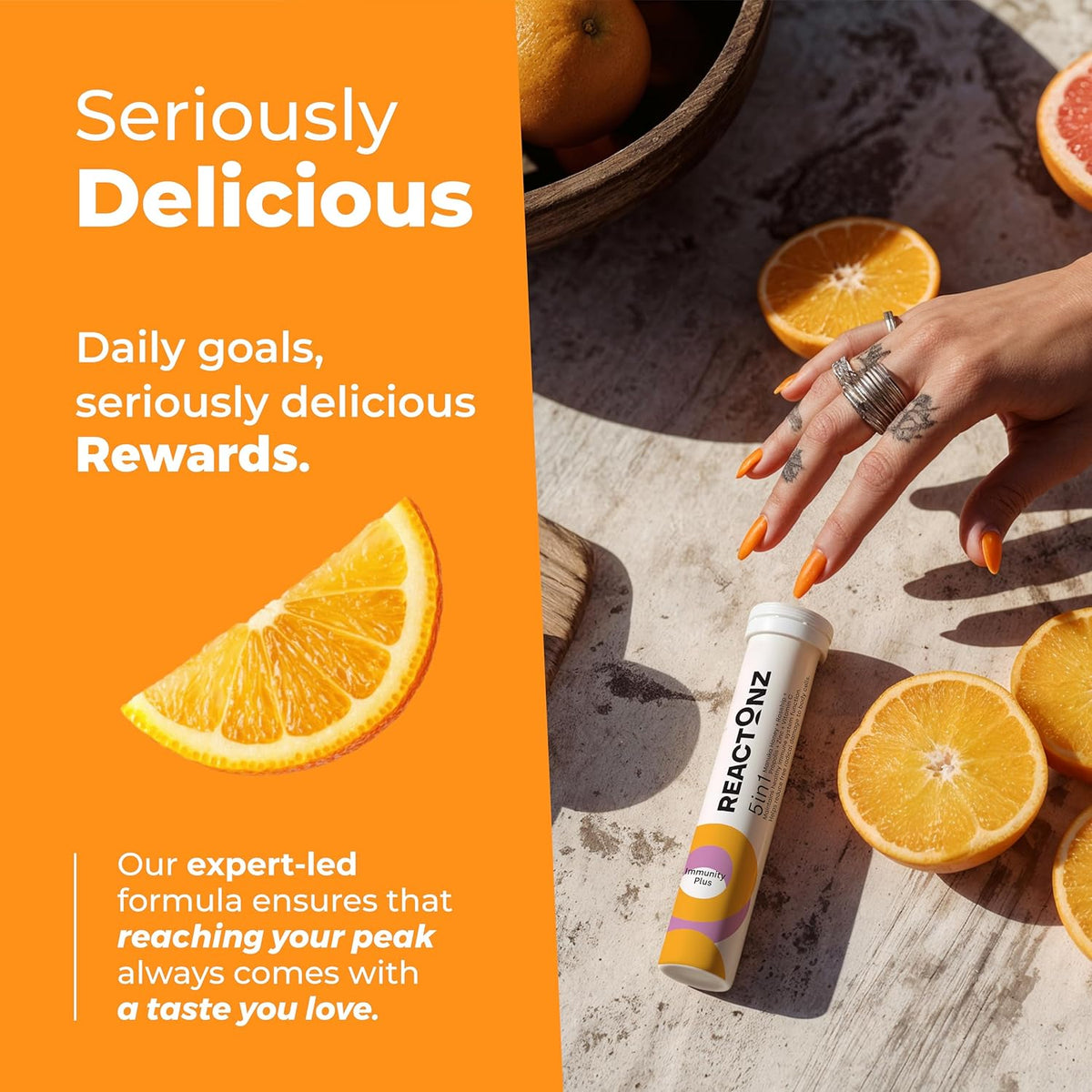REACTONZ 5 in 1 Immunity Plus Effervescent Tablets – Immune Support with Vitamin C, Zinc, Manuka Honey, Rosehip & Propolis – Natural Orange Flavour – 20 Day Supply - görsel 2