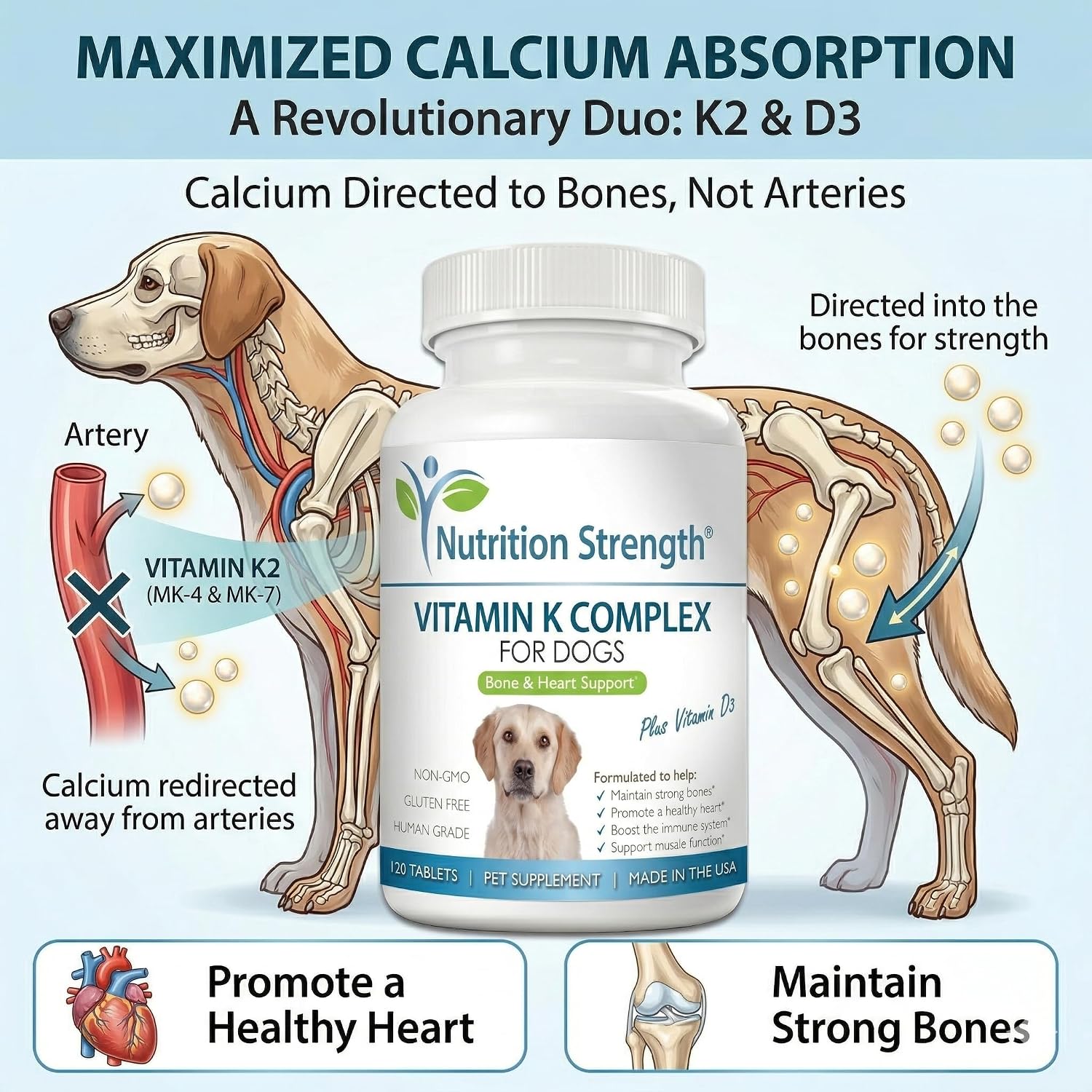 Nutrition Strength Vitamin K for Dogs with K1, K2 (MK4 & MK7) and D3 - 120 Chewable Tablets - görsel 2